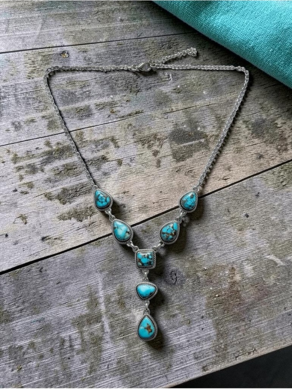 Solid Sterling Silver Golden Hills Turquoise Lariat Necklace